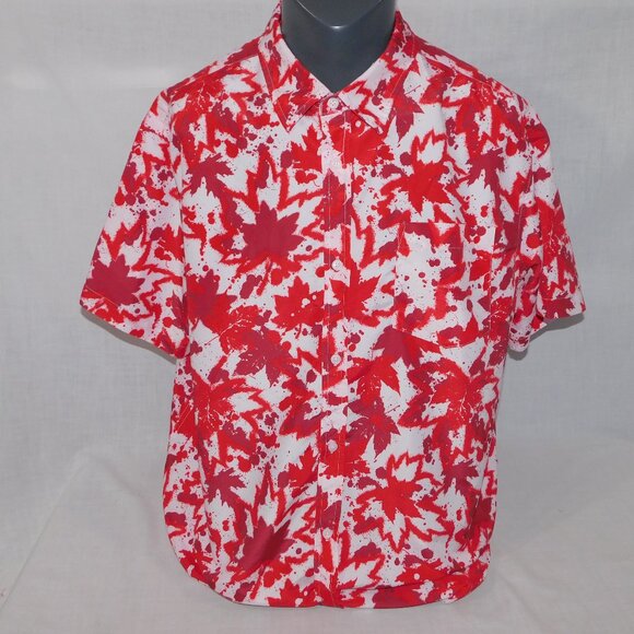 EH Canada Red White Maple Leaf Mens XL Short sleeve Button Front Shirt Canadian - Picture 1 of 10